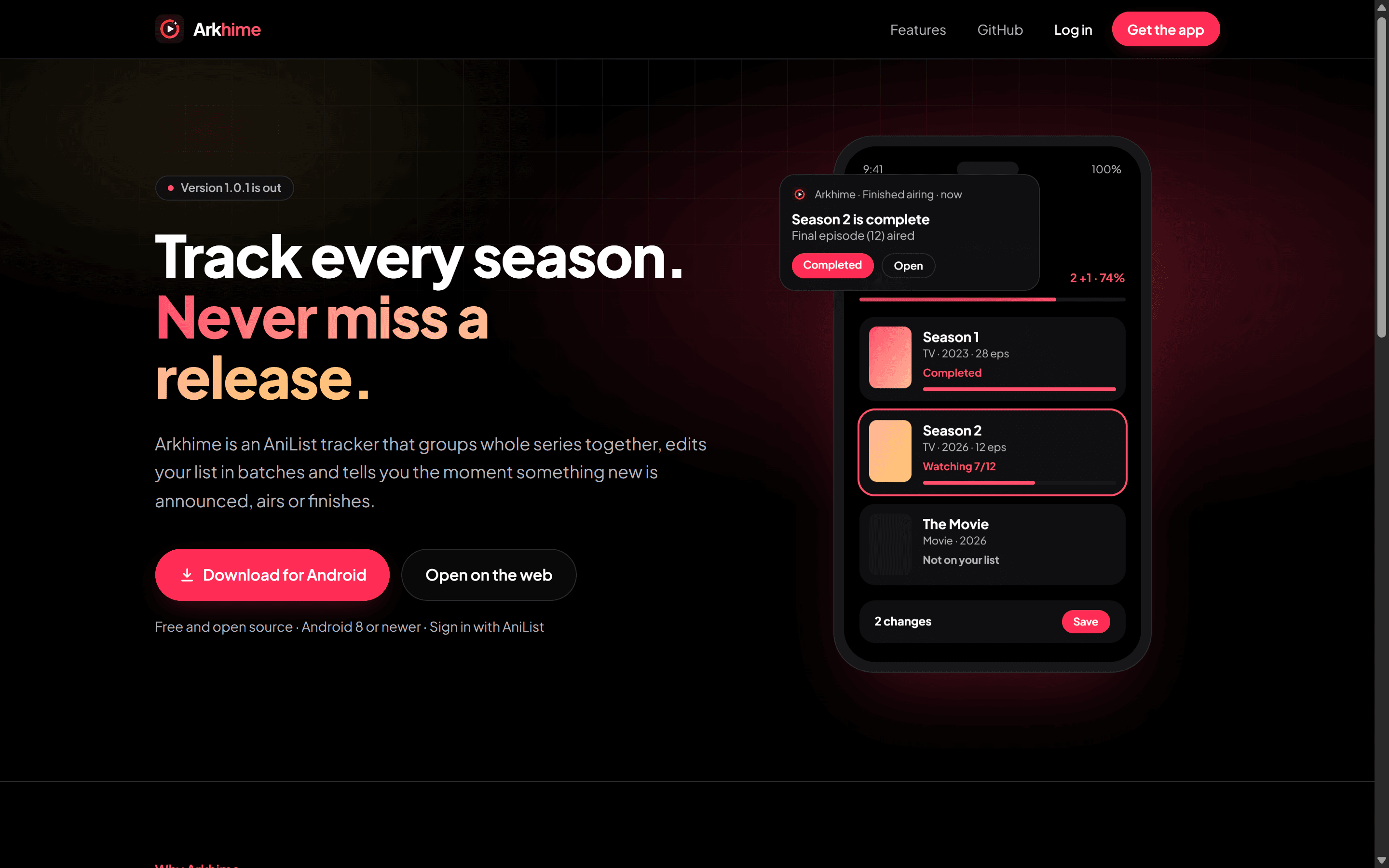 The Arkhime landing page