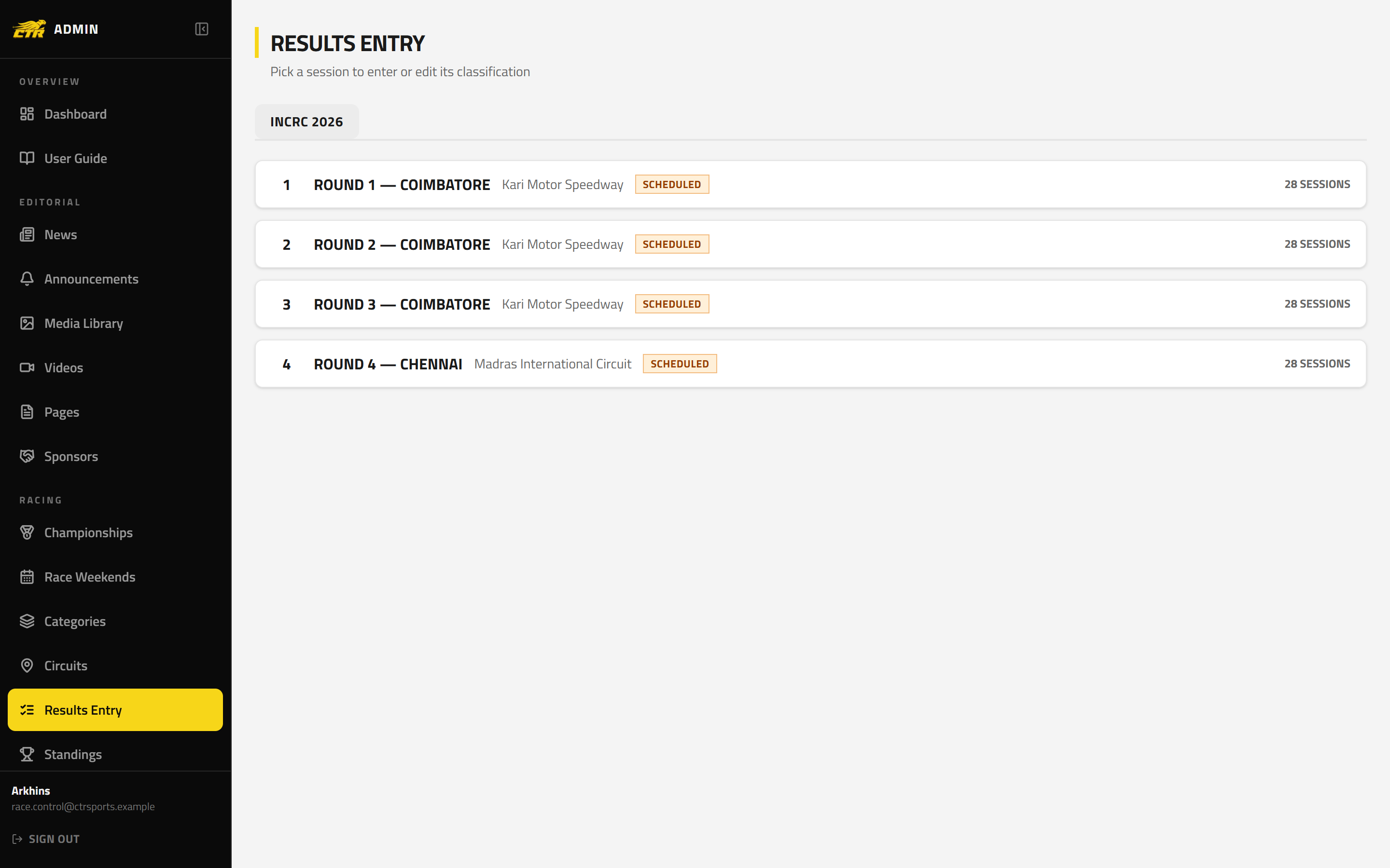 Results entry in the CMS