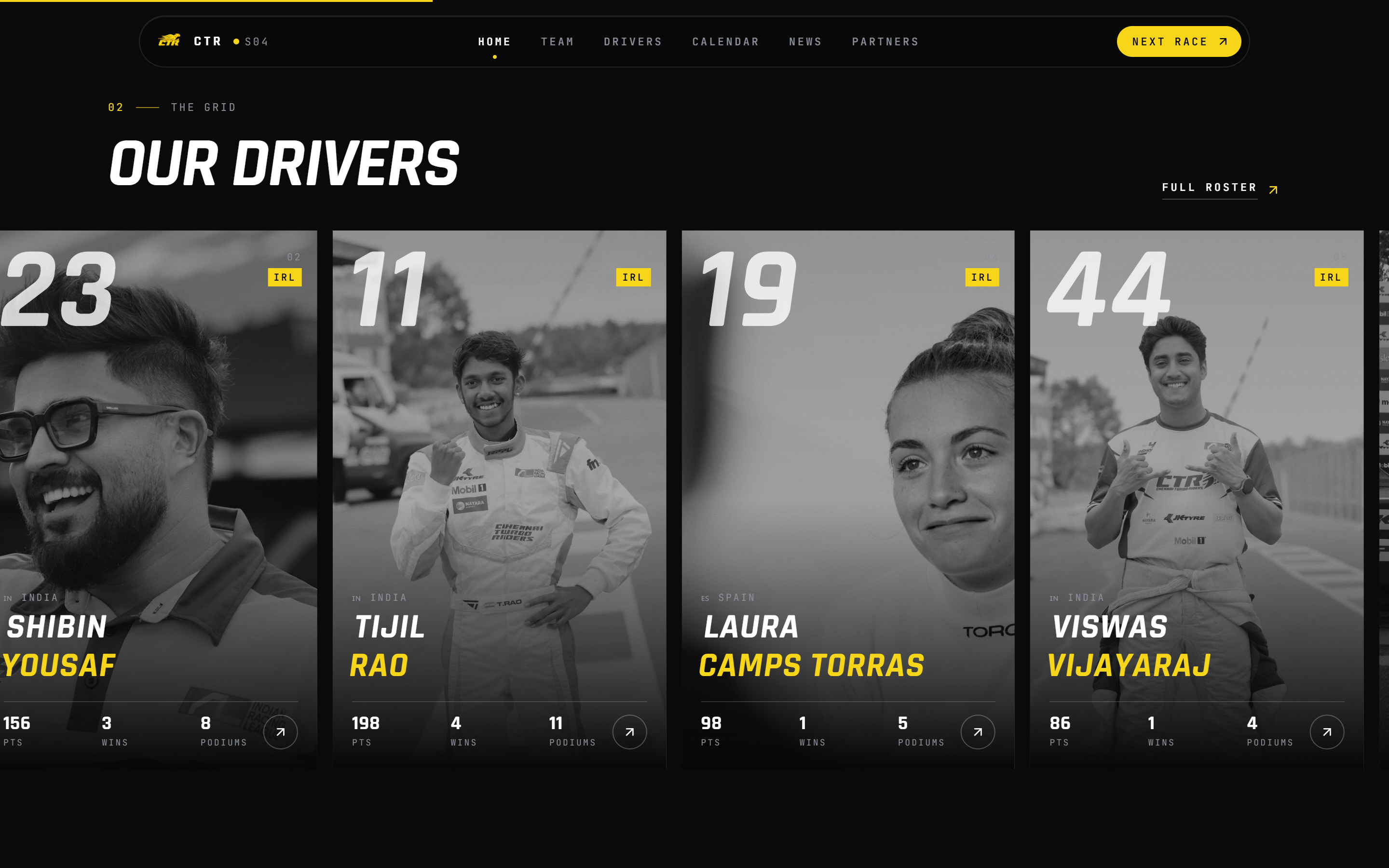 The drivers grid walk on the home page