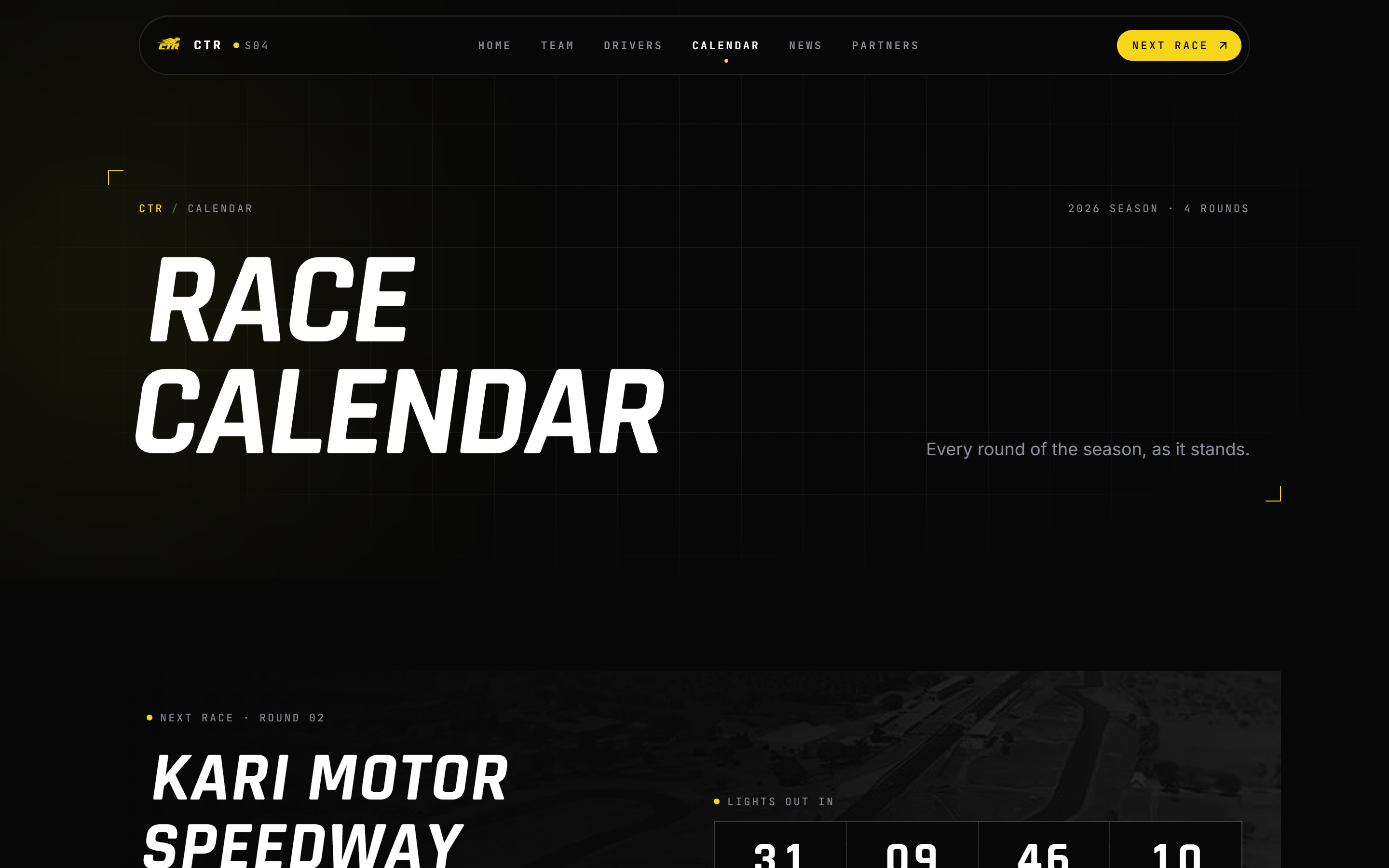 The season calendar with the next round and its countdown