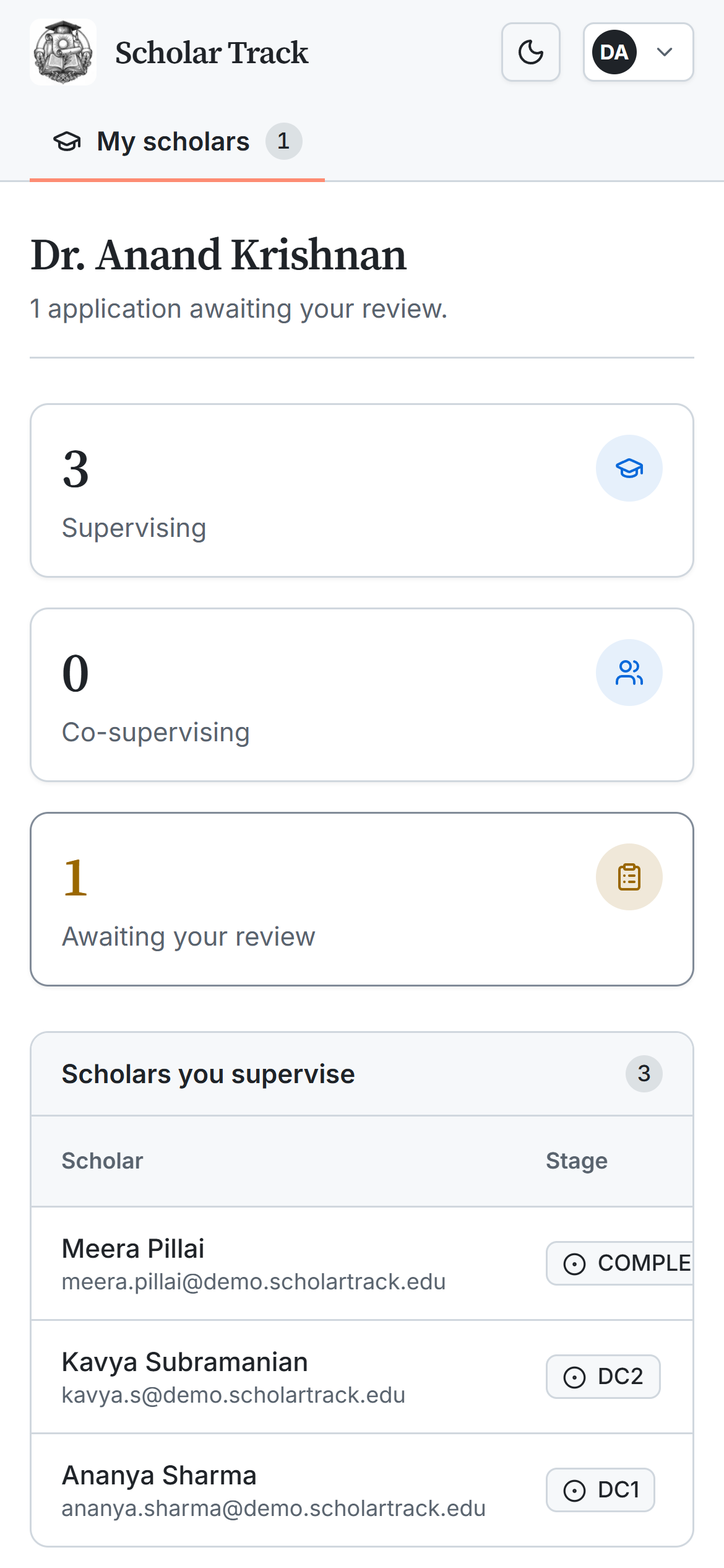 Supervisor dashboard