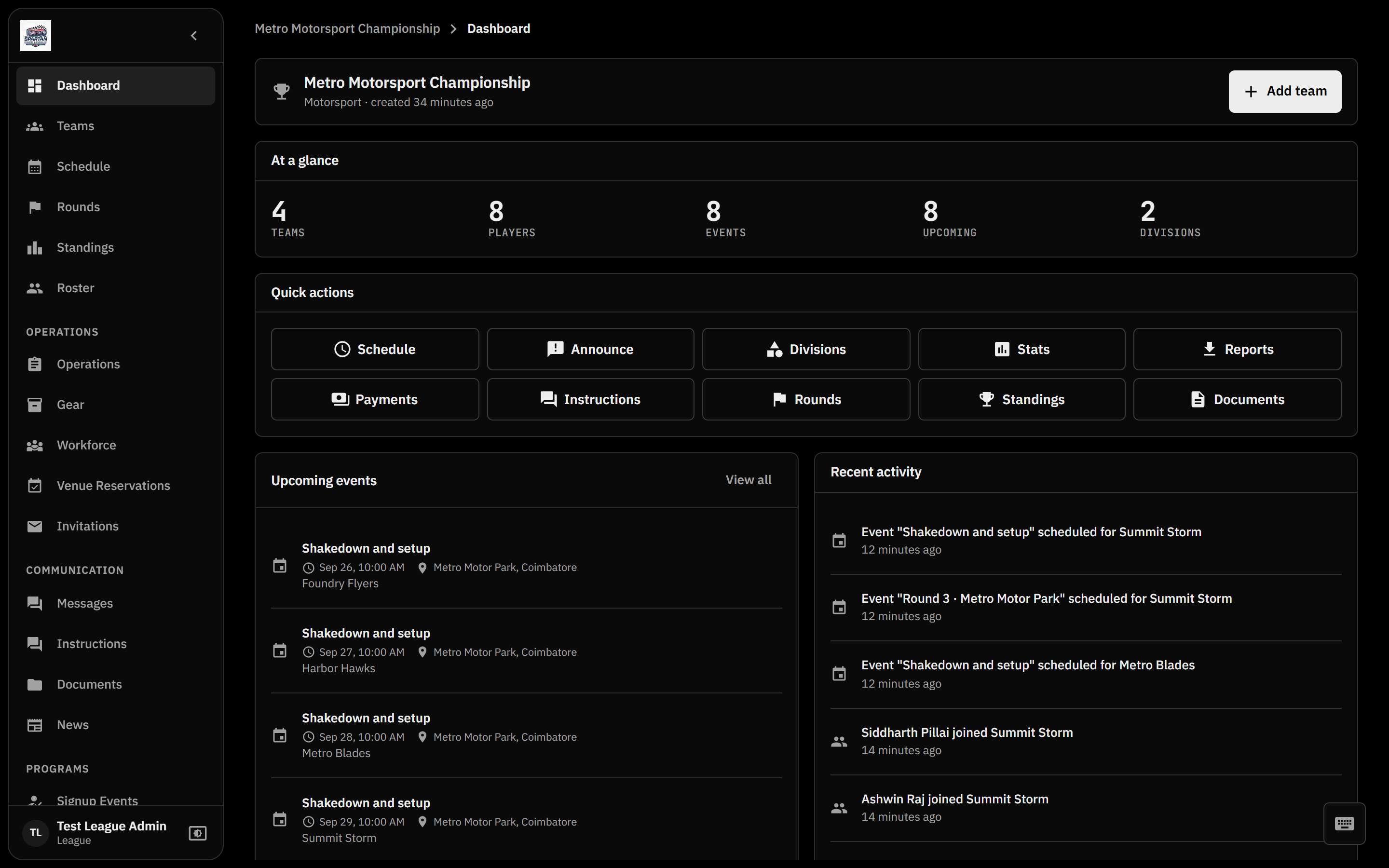 A championship dashboard